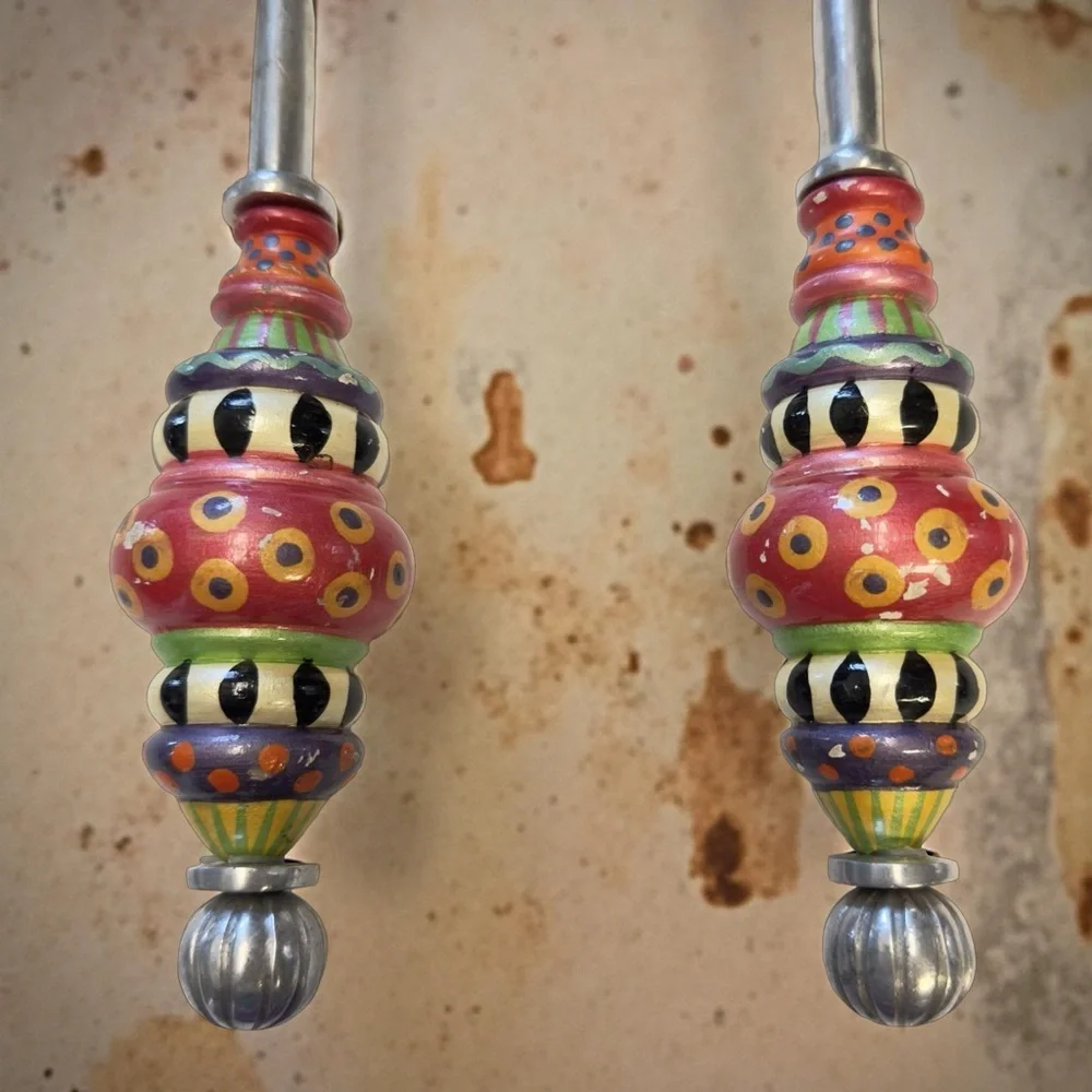 SouthCoast Folk Painted Handles Stainless Steel Salad Servers 12.5